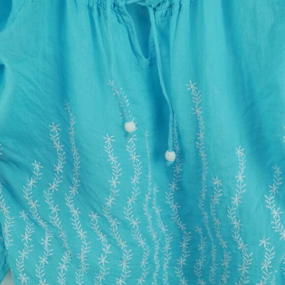 Gretchen Scott Large Top Cotton Gauze Embroidered Popover Sheer Blue Beachy - Picture 4 of 11